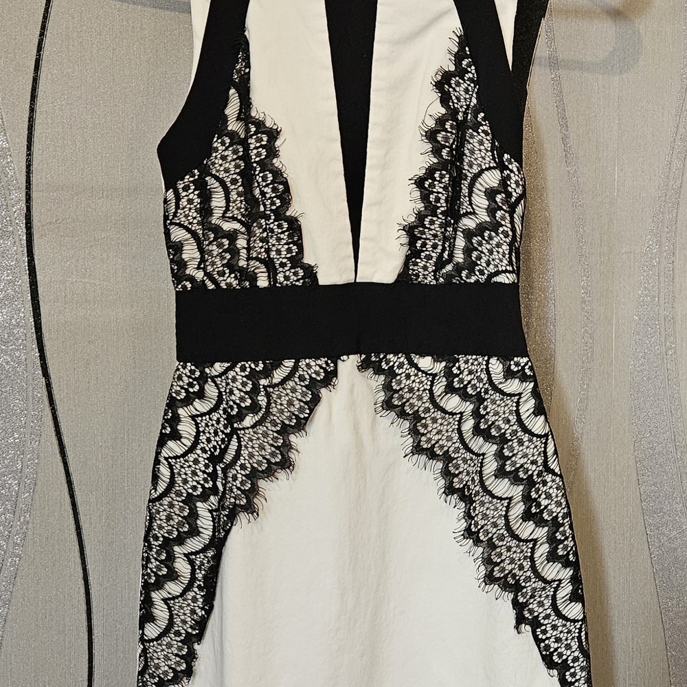 Elegant Black and White Lace Dress